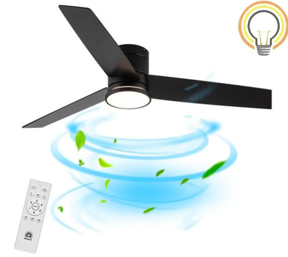 Ventilador negro de techo con lampara led 3 aspas 52"