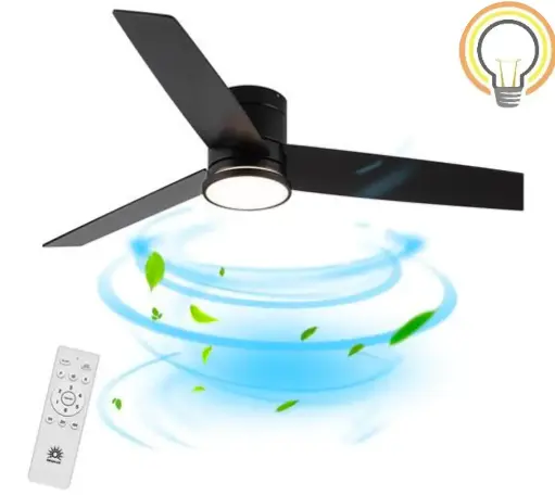 [FHM044N] Ventilador negro de techo con lampara led 3 aspas 52"
